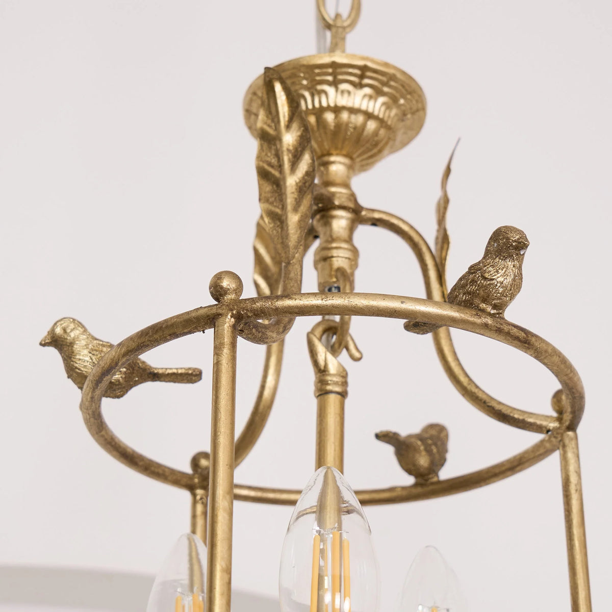 Pendant Light | Metal Lantern Bird & Leaf Detailing | 3-Head D20 x H40 cm