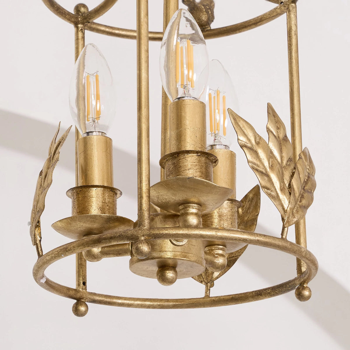 Pendant Light | Metal Lantern Bird & Leaf Detailing | 3-Head D20 x H40 cm