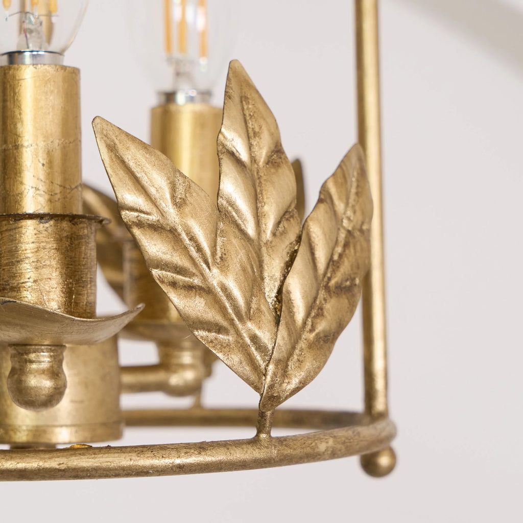 Pendant Light | Metal Lantern Bird & Leaf Detailing | 3-Head D20 x H40 cm