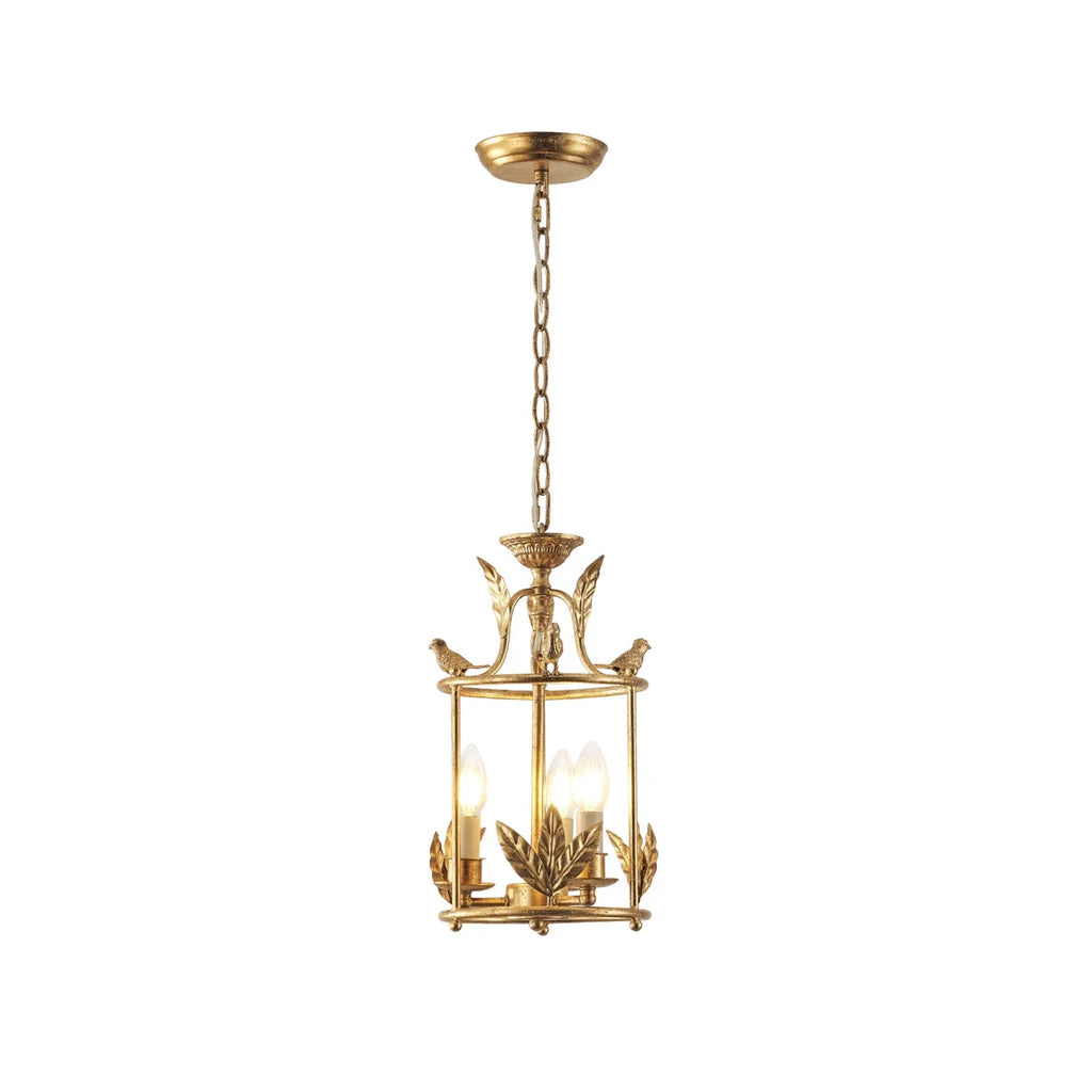 Pendant Light | Metal Lantern Bird & Leaf Detailing | 3-Head D20 x H40 cm