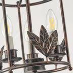 Pendant Light | Metal Lantern Bird & Leaf Detailing | 3-Head D20 x H40 cm