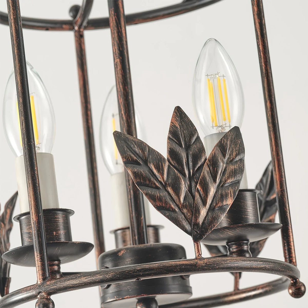 Pendant Light | Metal Lantern Bird & Leaf Detailing | 3-Head D20 x H40 cm