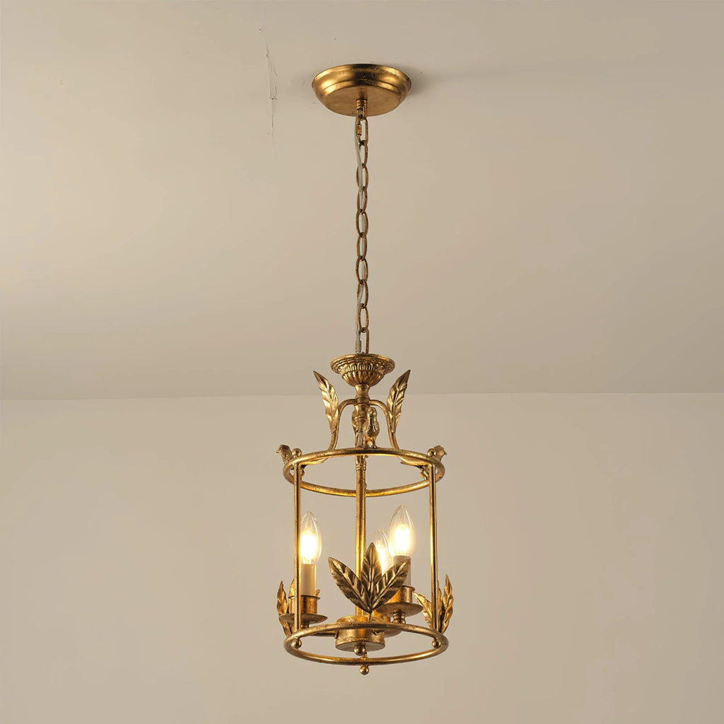 Pendant Light | Metal Lantern Bird & Leaf Detailing | 3-Head D20 x H40 cm