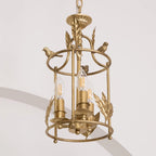 Pendant Light | Metal Lantern Bird & Leaf Detailing | 3-Head D20 x H40 cm