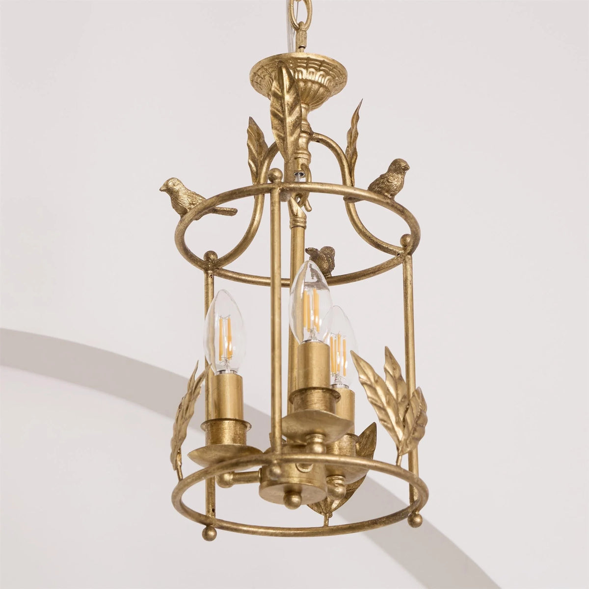 Pendant Light | Metal Lantern Bird & Leaf Detailing | 3-Head D20 x H40 cm