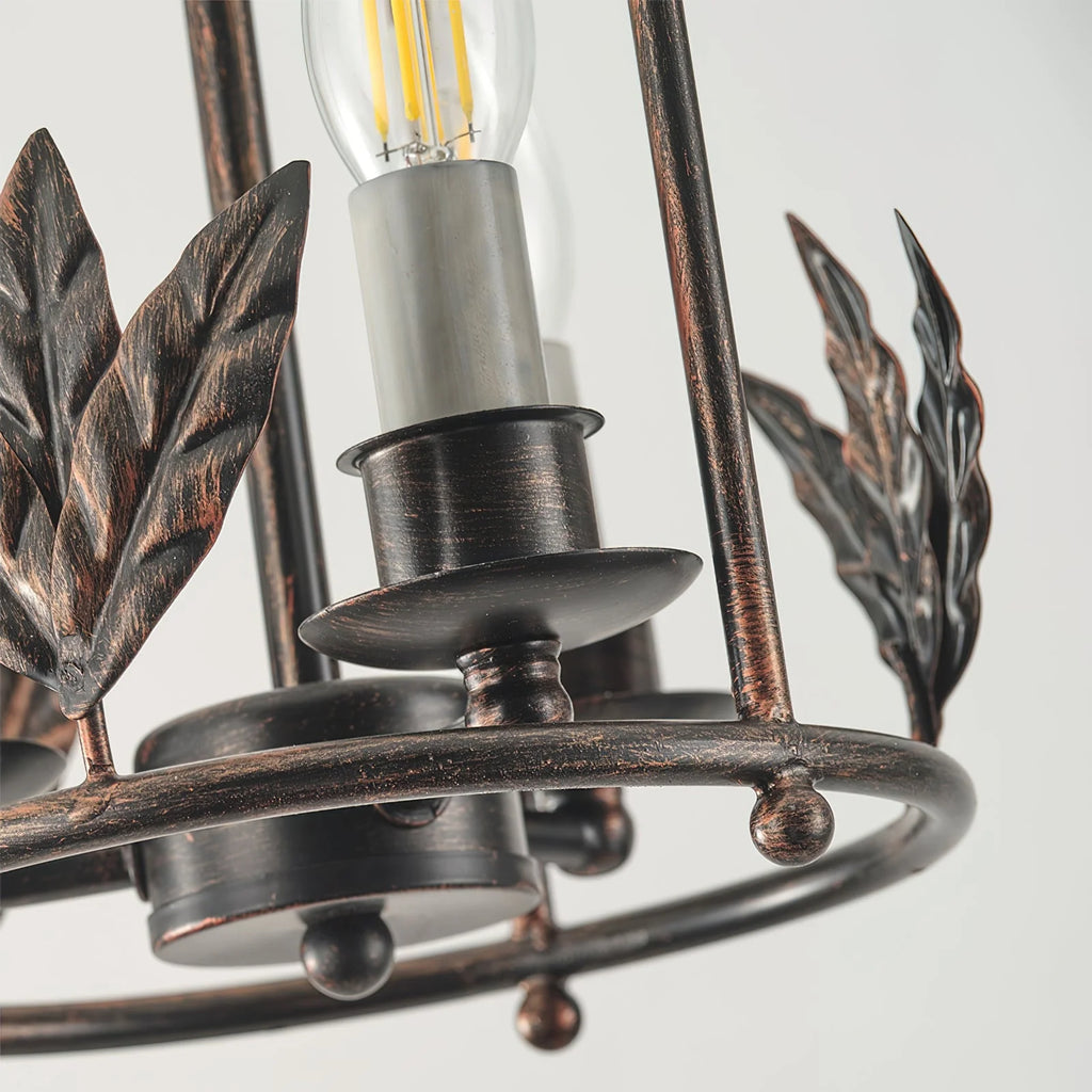 Pendant Light | Metal Lantern & Leaf Detailing | Adjustable Chain