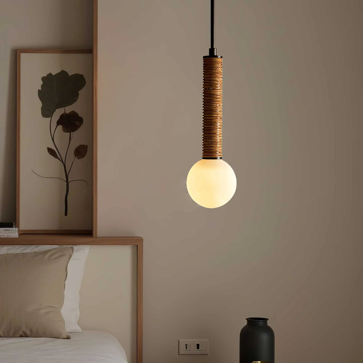 Pendant Light | Metal, Leather & Glass | 12 cm Diameter x 41 cm Height