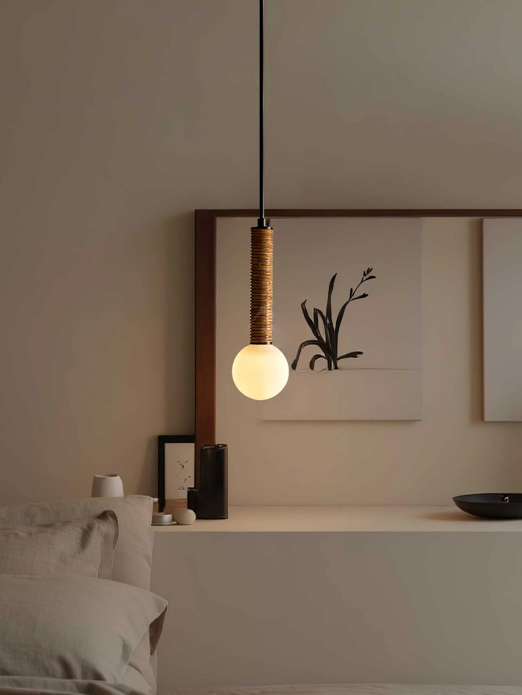 Pendant Light | Metal, Leather & Glass | 12 cm Diameter x 41 cm Height