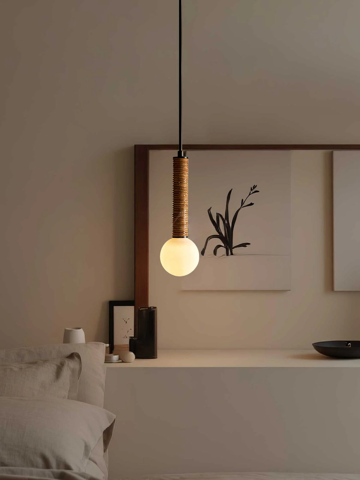 Pendant Light | Metal, Leather & Glass | 12 cm Diameter x 41 cm Height