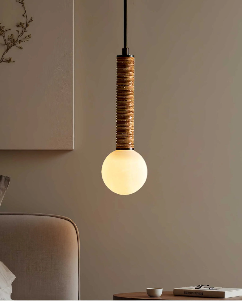 Pendant Light | Metal, Leather & Glass | 12 cm Diameter x 41 cm Height