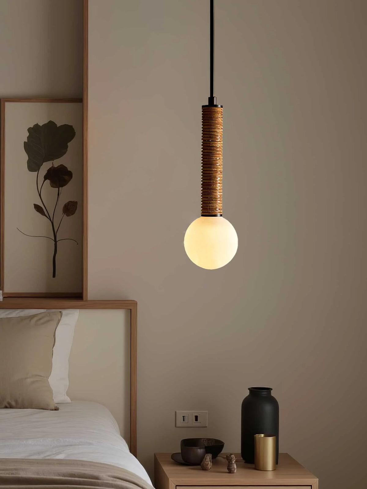 Pendant Light | Metal, Leather & Glass | 12 cm Diameter x 41 cm Height
