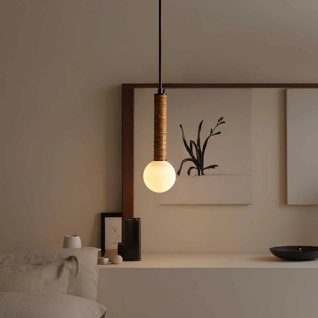 Pendant Light | Metal, Leather & Glass | 12 cm Diameter x 41 cm Height