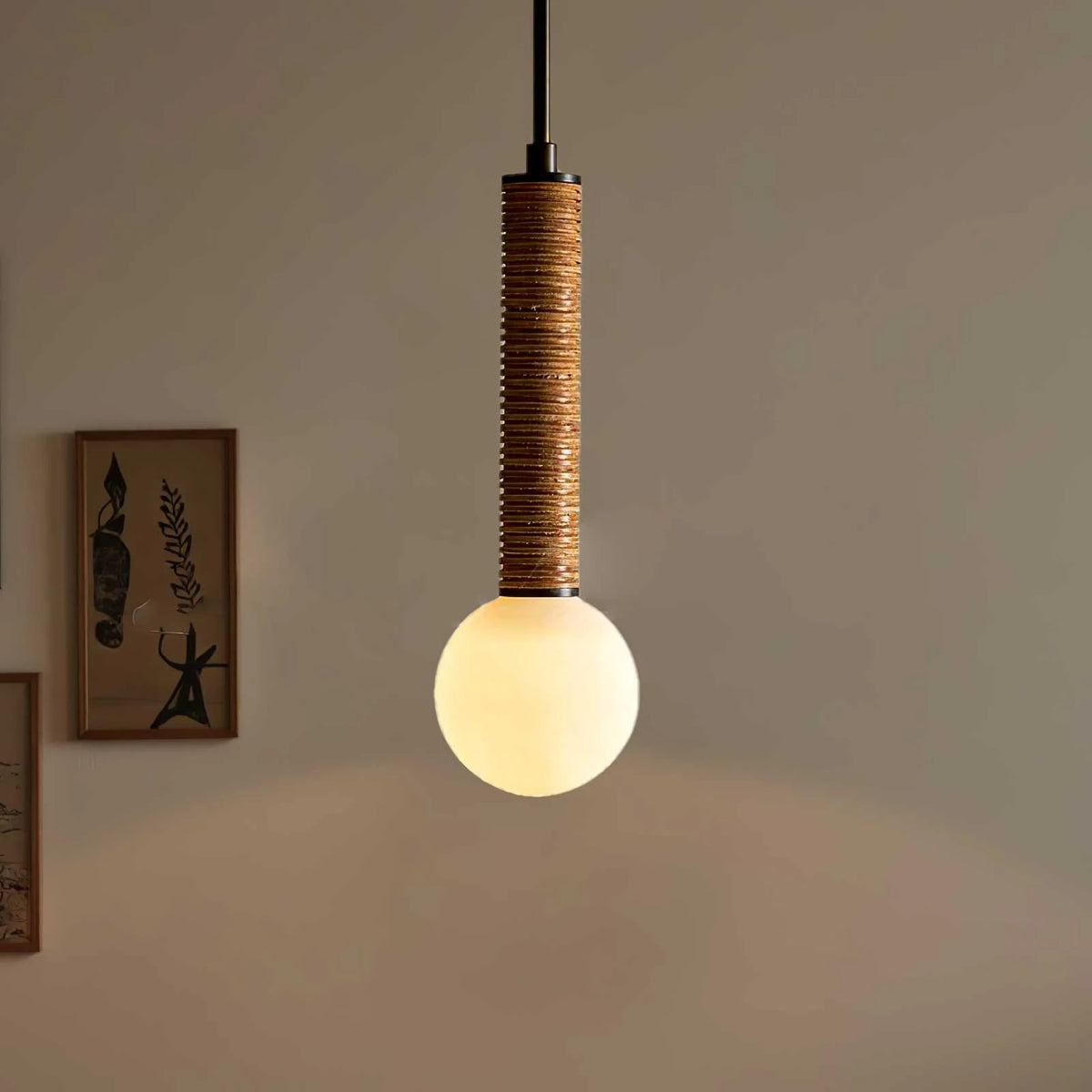 Pendant Light | Metal, Leather & Glass | 12 cm Diameter x 41 cm Height