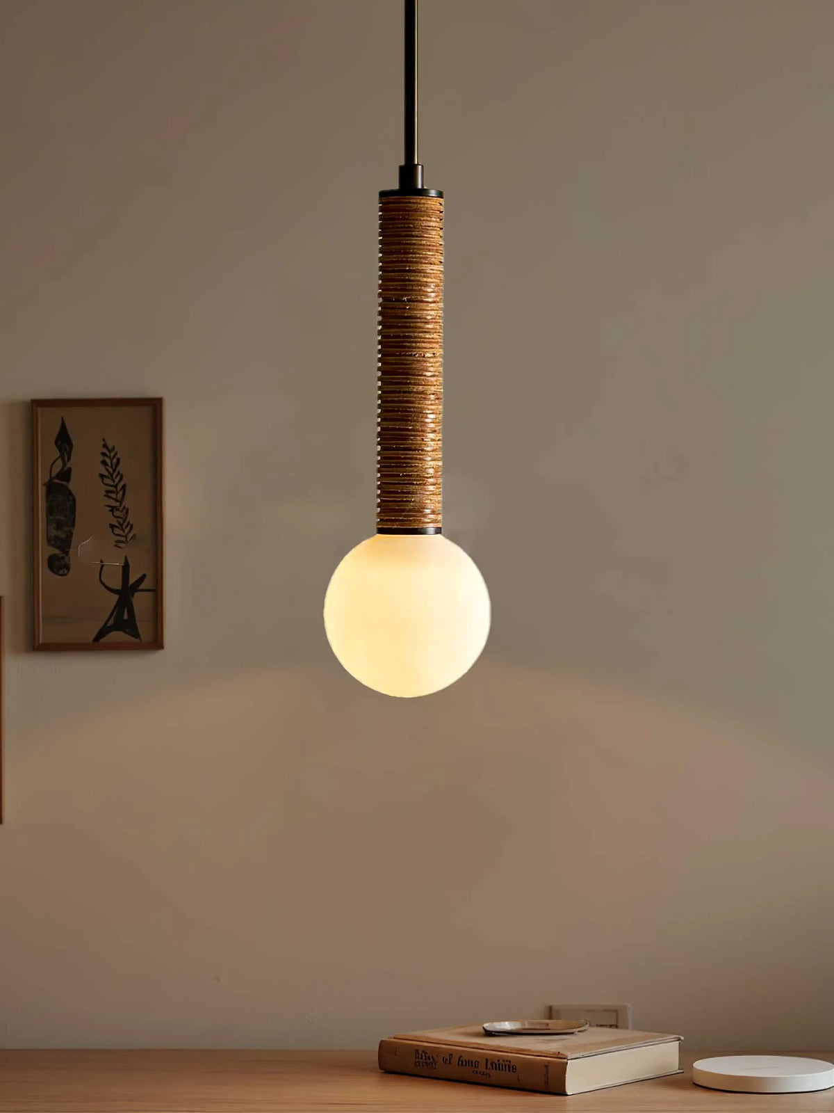 Pendant Light | Metal, Leather & Glass | 12 cm Diameter x 41 cm Height