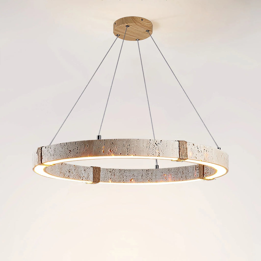 Pendant Light | Minimal Ring Travertine & Wood Dimmable