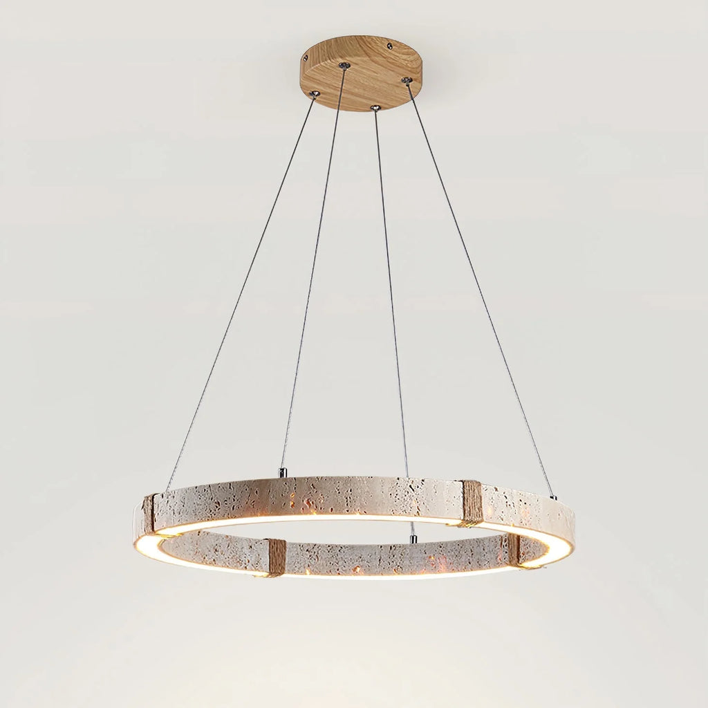 Pendant Light | Minimal Ring Travertine & Wood Dimmable