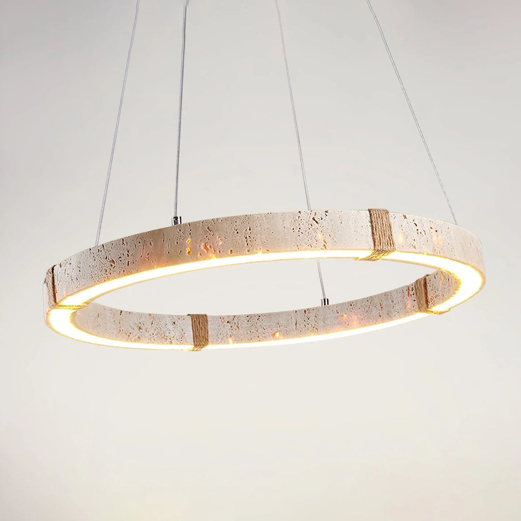 Pendant Light | Minimal Ring Travertine & Wood Dimmable