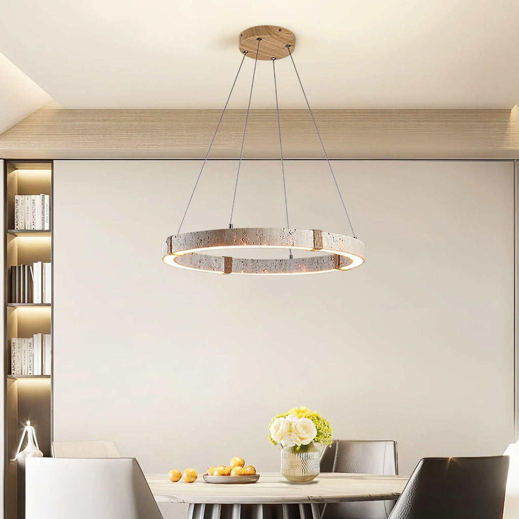 Pendant Light | Minimal Ring Travertine & Wood Dimmable