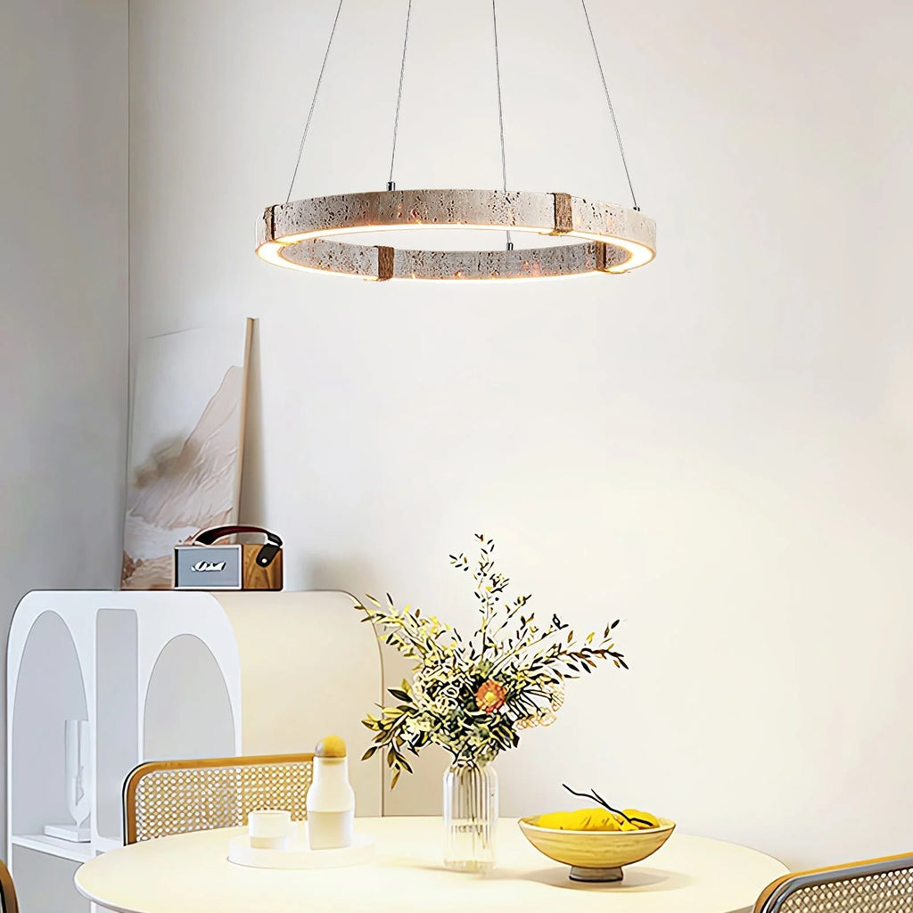 Pendant Light | Minimal Ring Travertine & Wood Dimmable