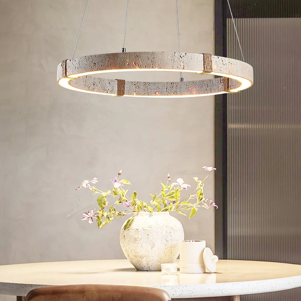 Pendant Light | Minimal Ring Travertine & Wood Dimmable