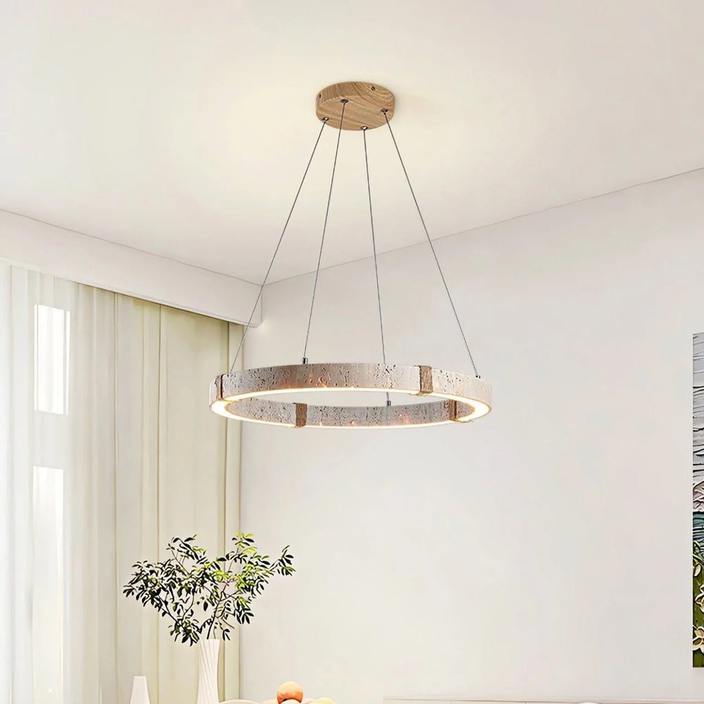 Pendant Light | Minimal Ring Travertine & Wood Dimmable