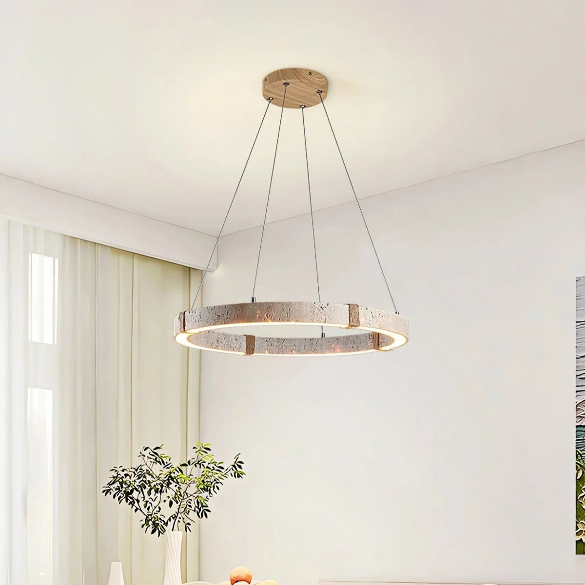 Pendant Light | Minimal Ring Travertine & Wood Dimmable