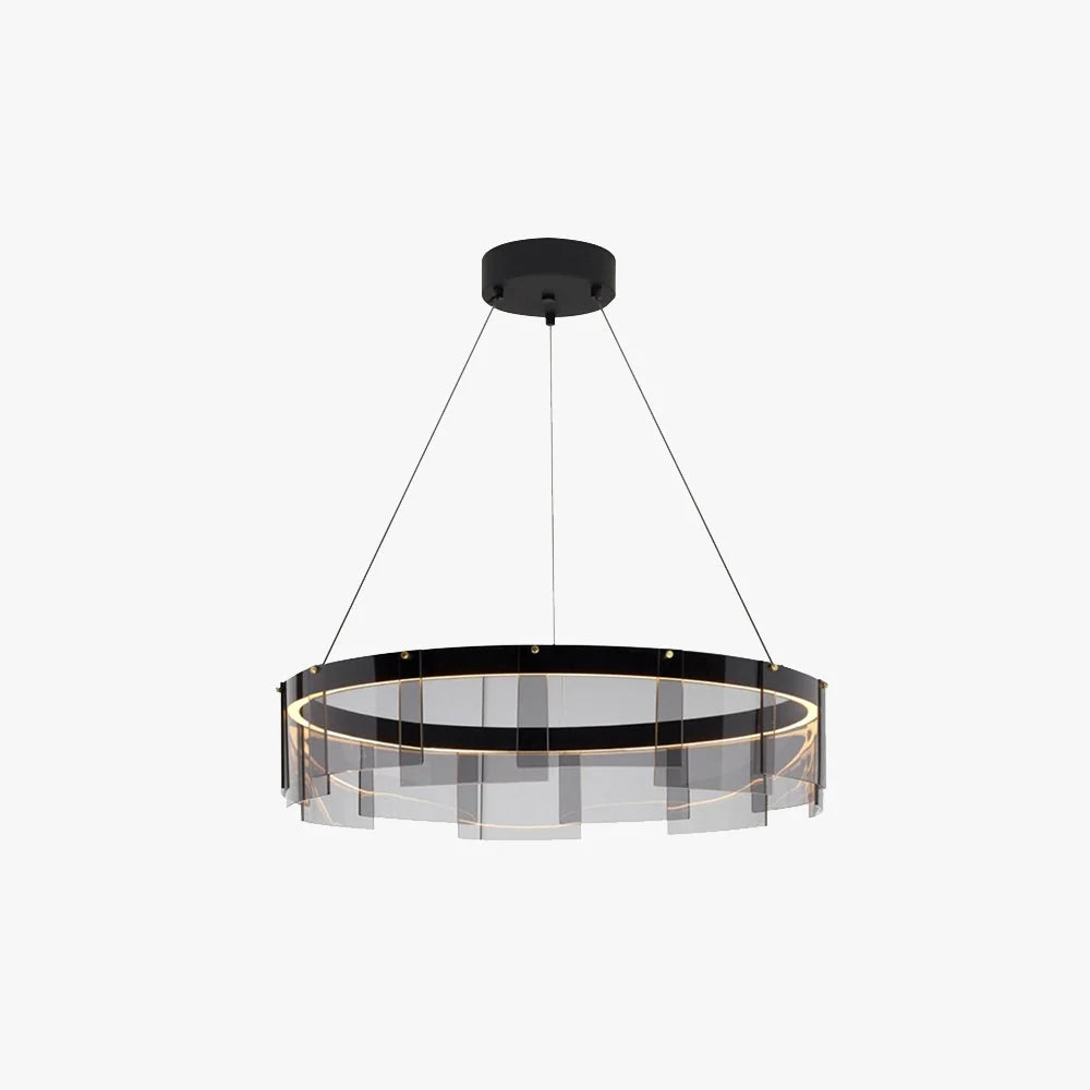 Pendant Light | Modern Ring Black Metal & Glass | LED Included
