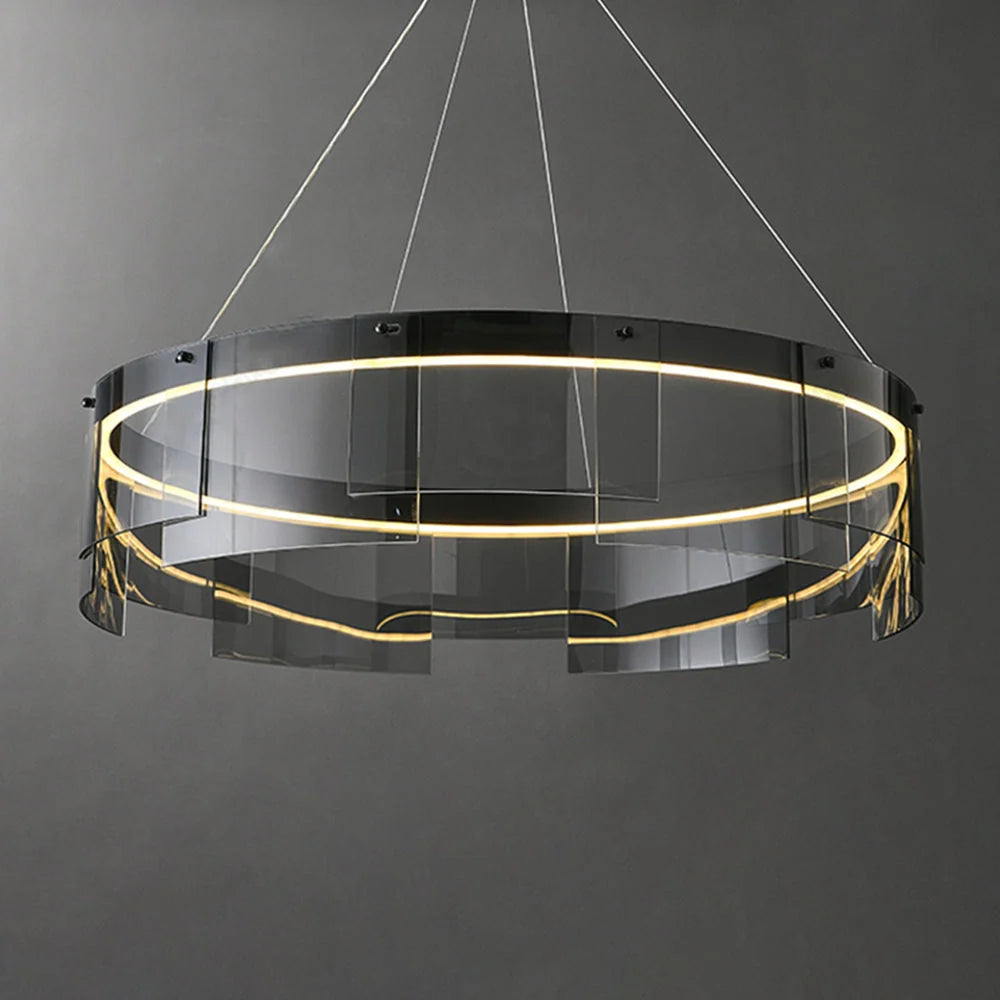 Pendant Light | Modern Ring Black Metal & Glass | LED Included