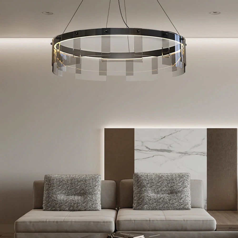 Pendant Light | Modern Ring Black Metal & Glass | LED Included
