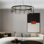 Pendant Light | Modern Ring Black Metal & Glass | LED Included