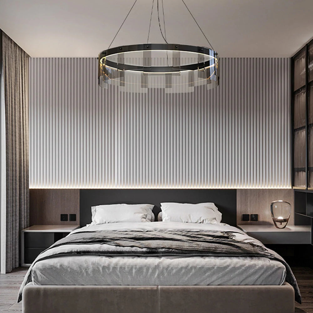 Pendant Light | Modern Ring Black Metal & Glass | LED Included