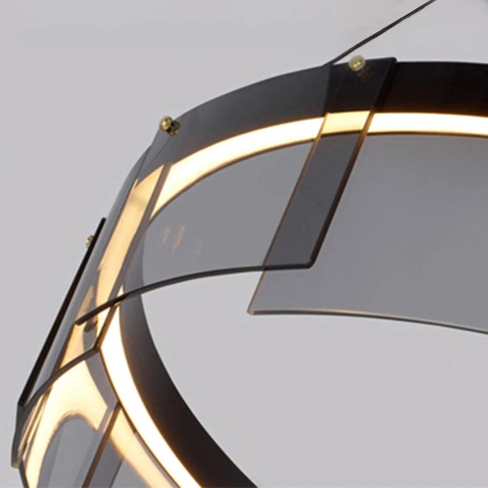 Pendant Light | Modern Ring Metal & Glass | Adjustable Cord