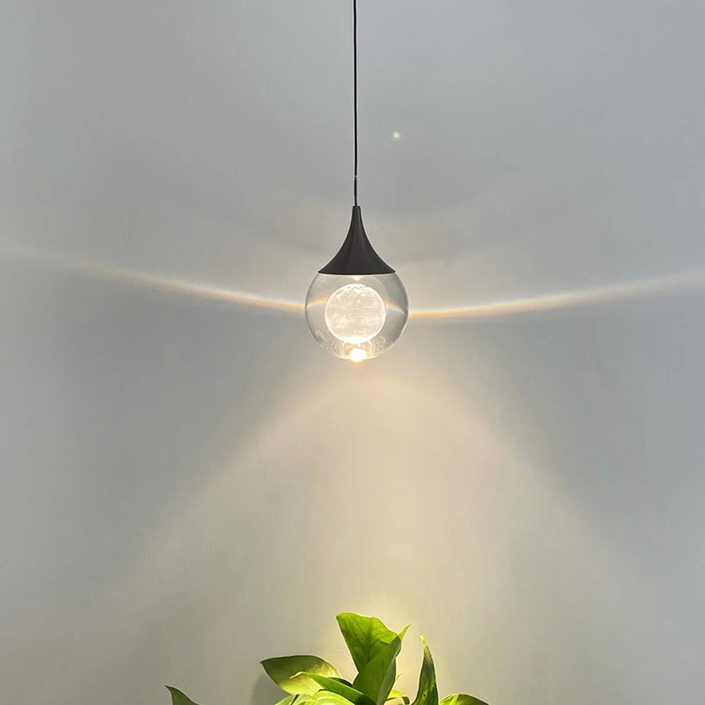 Pendant Light | Moon-Shaped Metal & Crystal | LED Included