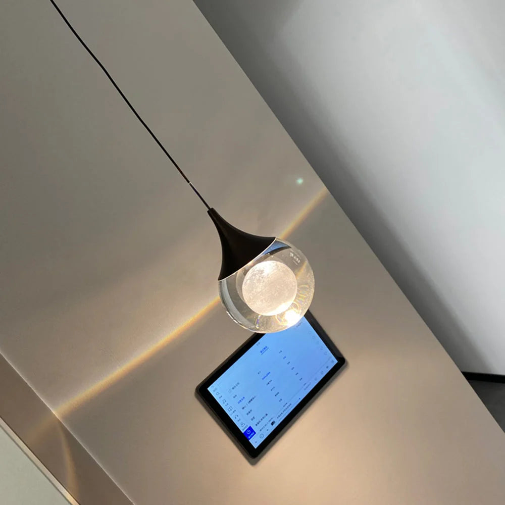 Pendant Light | Moon-Shaped Metal & Crystal | LED Included