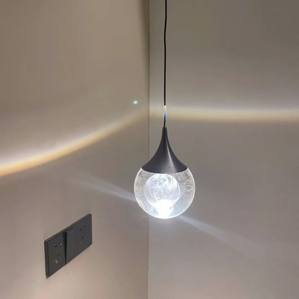 Pendant Light | Moon-Shaped Metal & Crystal | LED Included