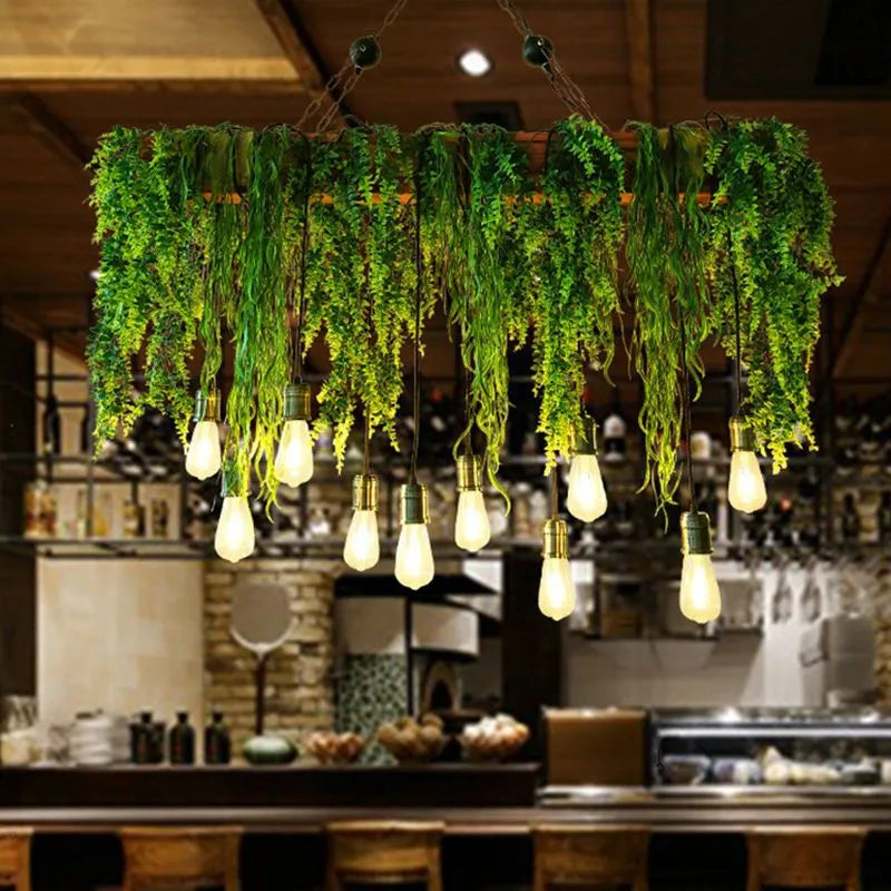 Pendant Light | Natural Green Metal & Glass | 10-Light