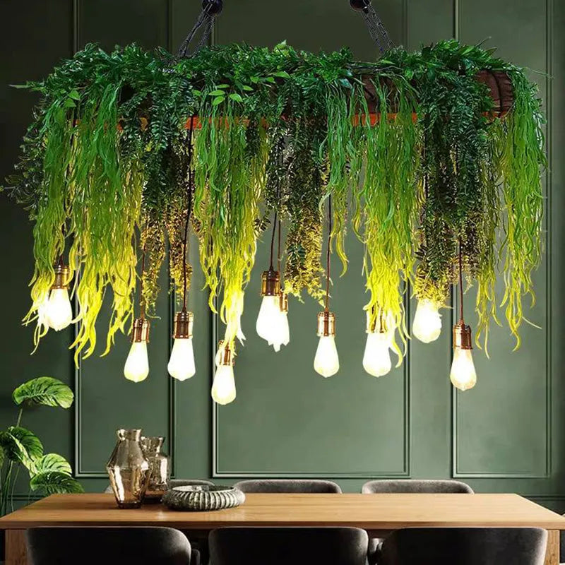 Pendant Light | Natural Green Metal & Glass | 10-Light