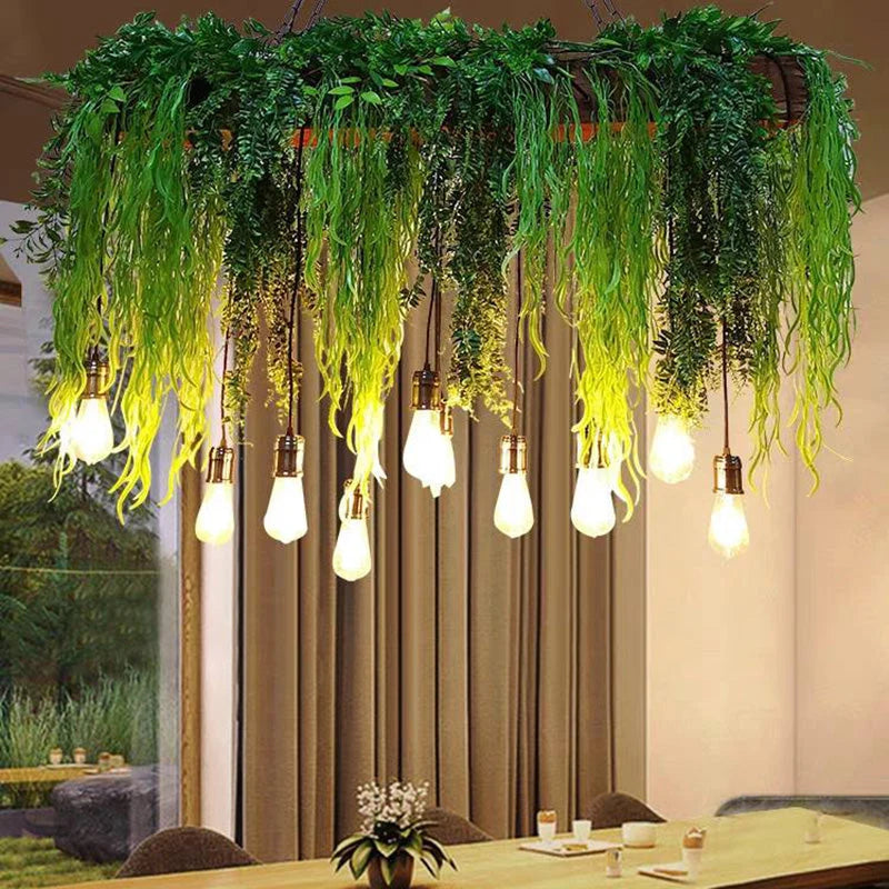 Pendant Light | Natural Green Metal & Glass | 10-Light
