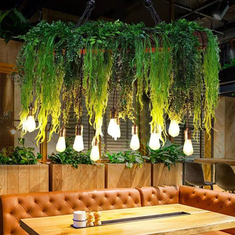 Pendant Light | Natural Green Metal & Glass | 10-Light