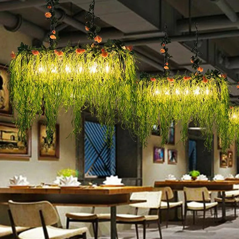 Pendant Light | Natural Green Metal & Glass | 10-Light