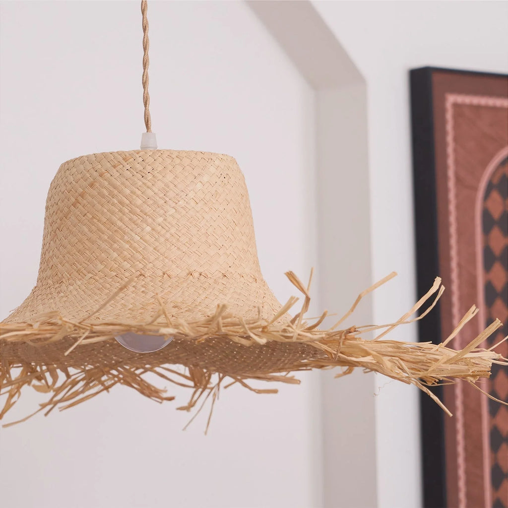 Pendant Light | Natural Rattan & Straw-Hat Design | Adjustable 150 cm Cable