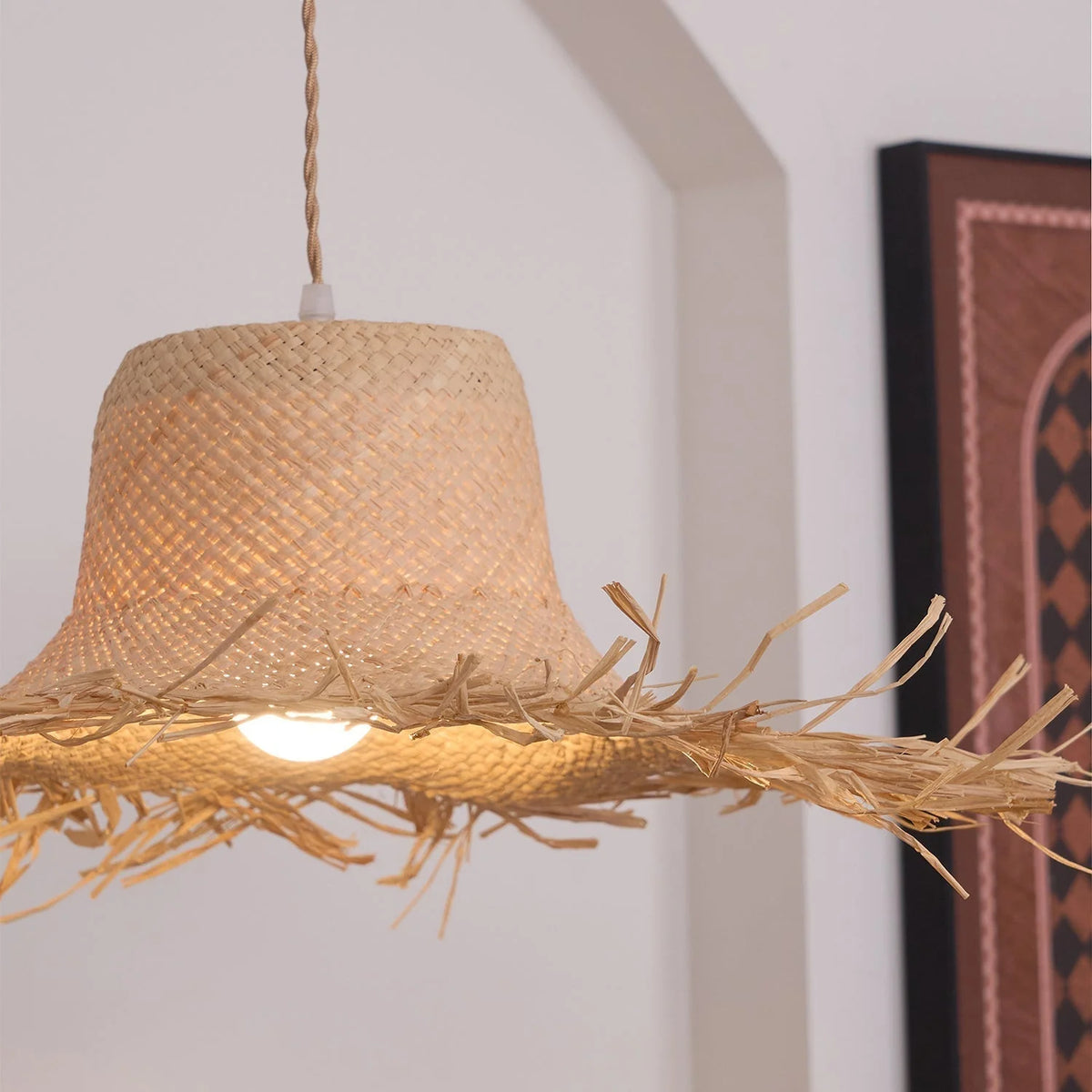 Pendant Light | Natural Rattan & Straw-Hat Design | Adjustable 150 cm Cable