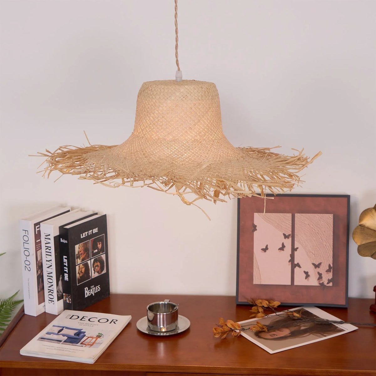 Pendant Light | Natural Rattan & Straw-Hat Design | Adjustable 150 cm Cable