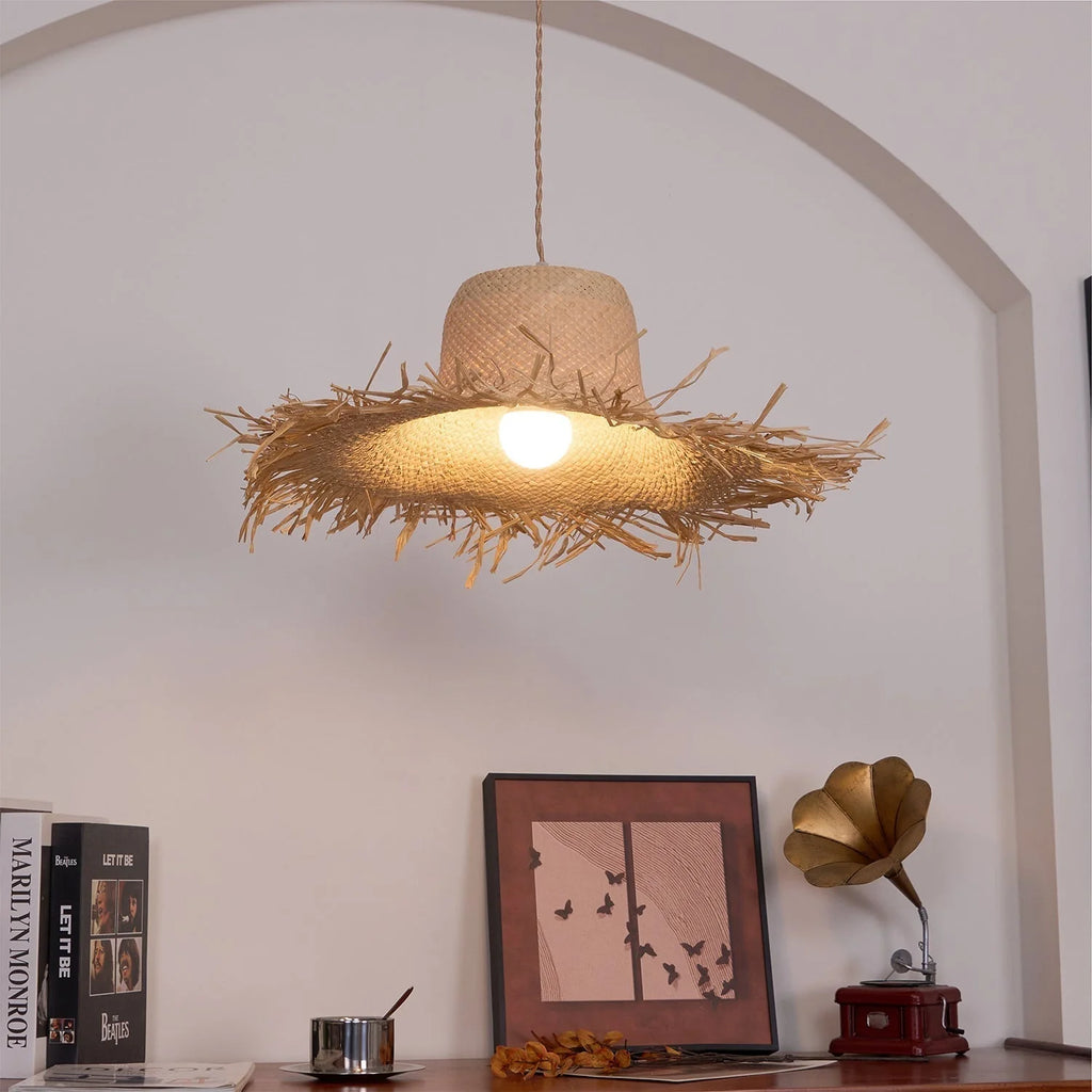 Pendant Light | Natural Rattan & Straw-Hat Design | Adjustable 150 cm Cable