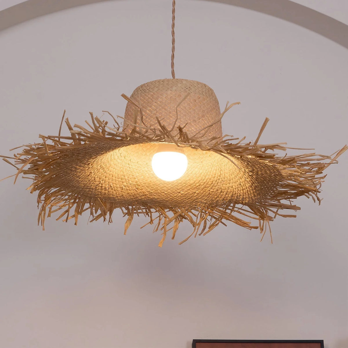 Pendant Light | Natural Rattan & Straw-Hat Design | Adjustable 150 cm Cable