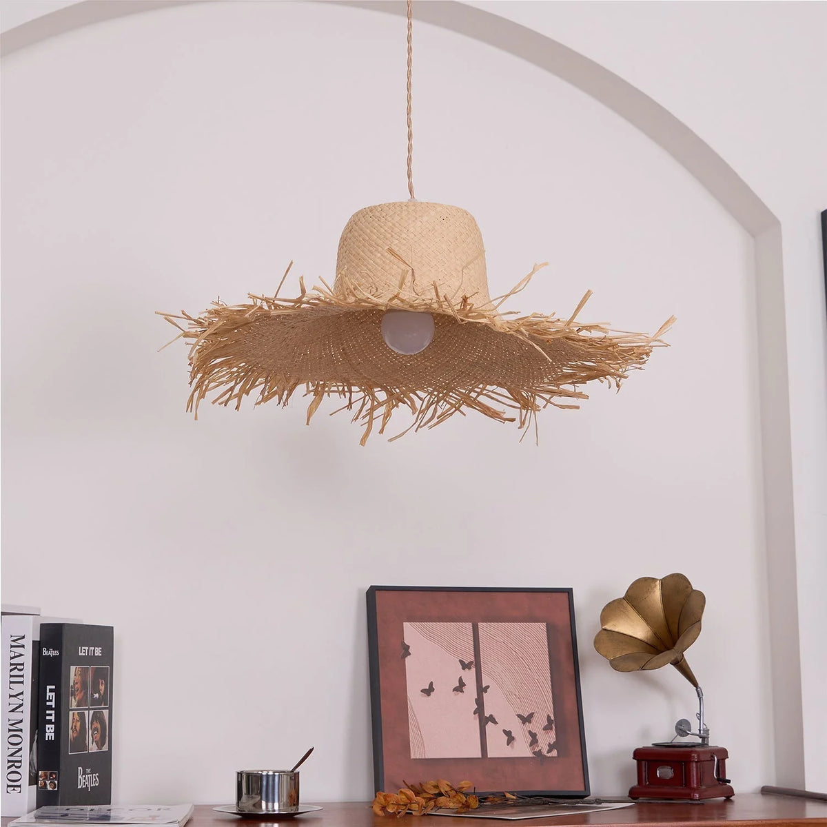 Pendant Light | Natural Rattan & Straw-Hat Design | Adjustable 150 cm Cable