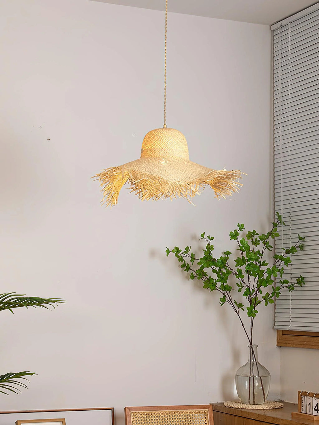 Pendant Light | Natural Rattan & Straw-Hat Design | Adjustable 150 cm Cable