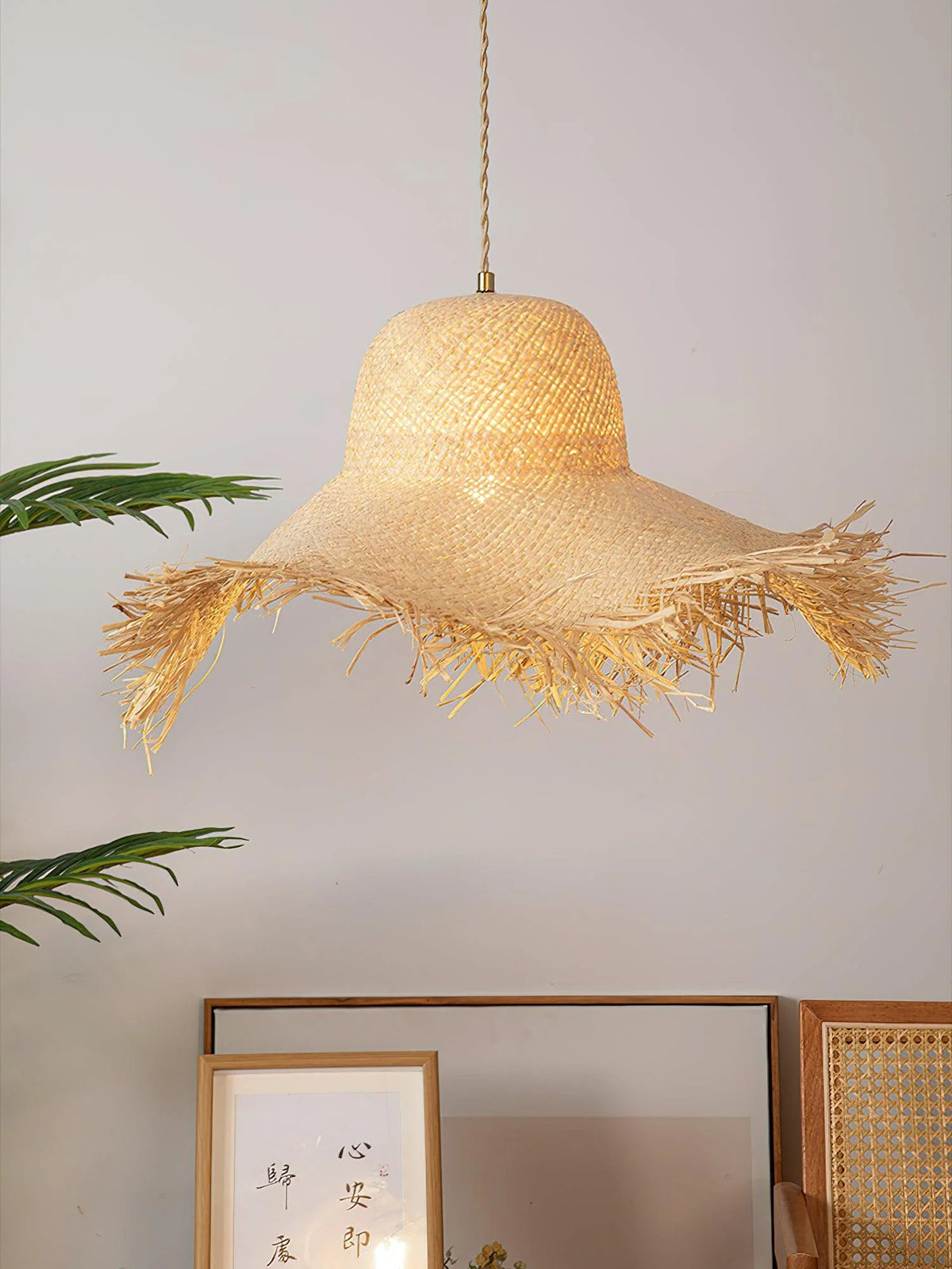 Pendant Light | Natural Rattan & Straw-Hat Design | Adjustable 150 cm Cable