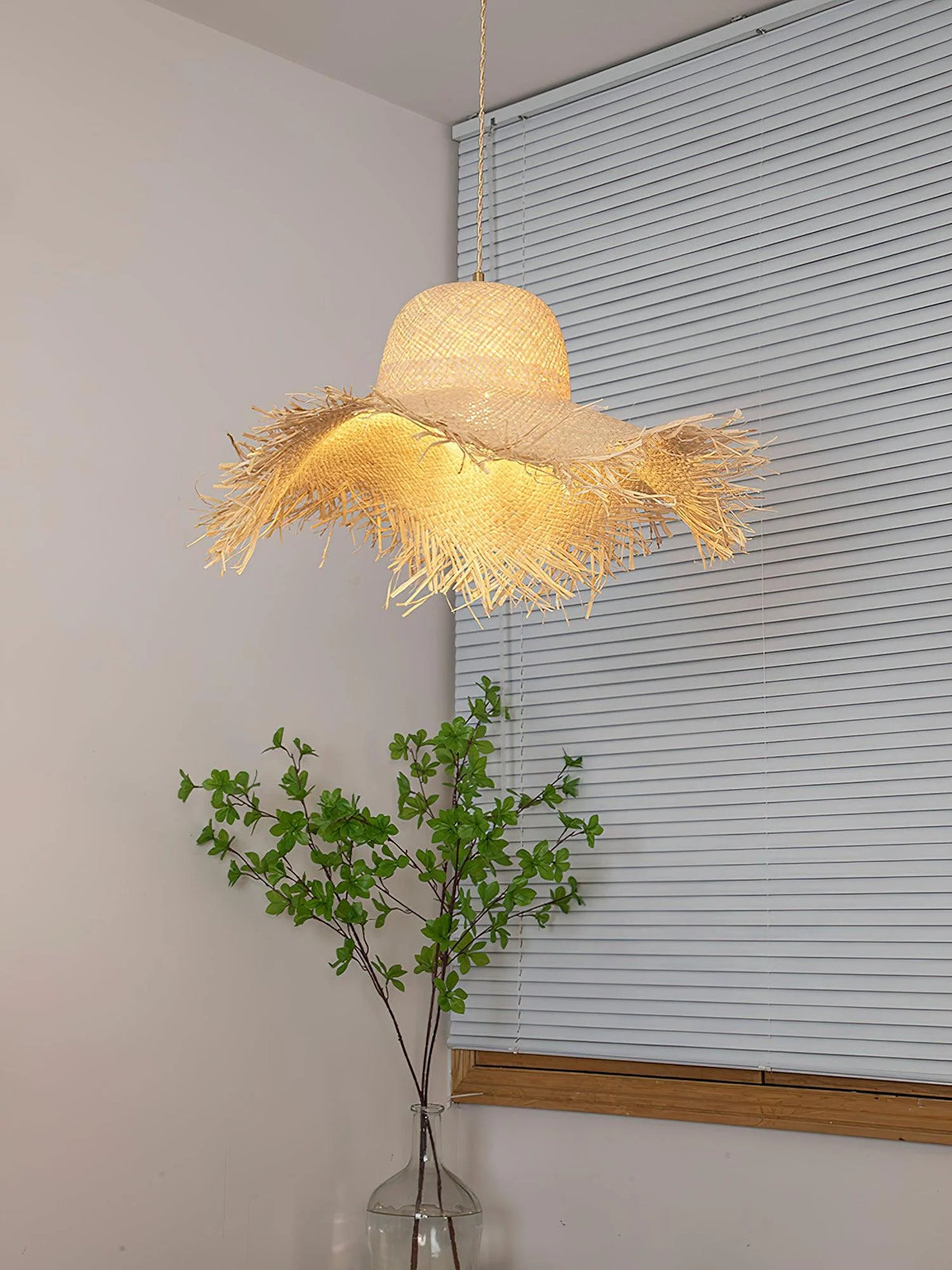 Pendant Light | Natural Rattan & Straw-Hat Design | Adjustable 150 cm Cable