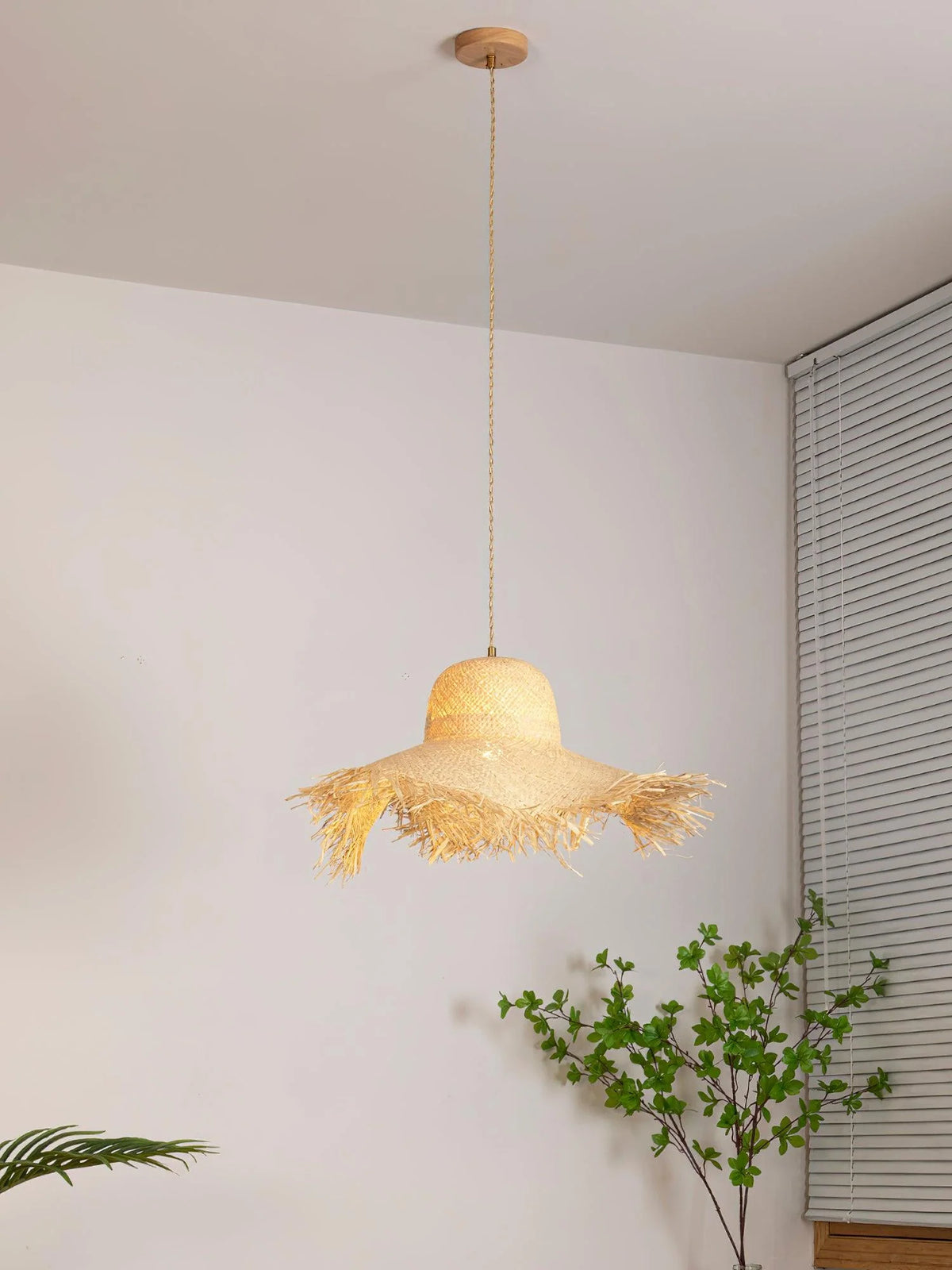 Pendant Light | Natural Rattan & Straw-Hat Design | Adjustable 150 cm Cable
